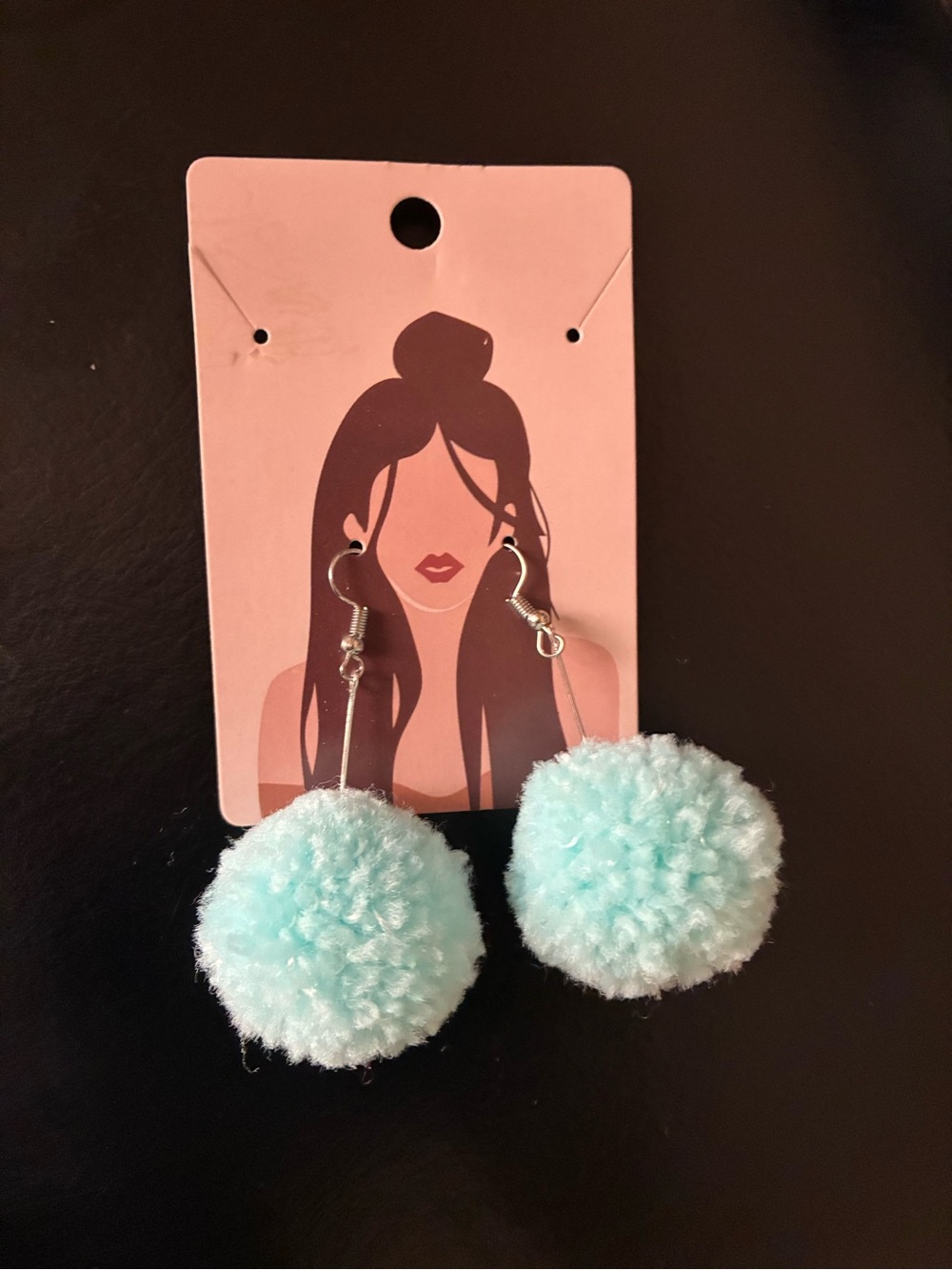 Light Blue Pom Pom Drop Earrings